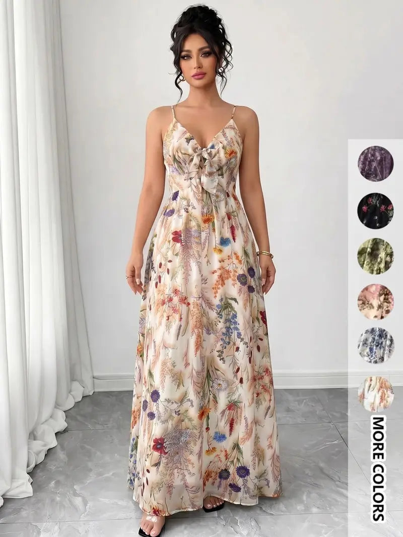 Vestito da donna con stampa floreale, abito casual boho a trapezio per la spiaggia e le vacanze, abito estivo da donna
