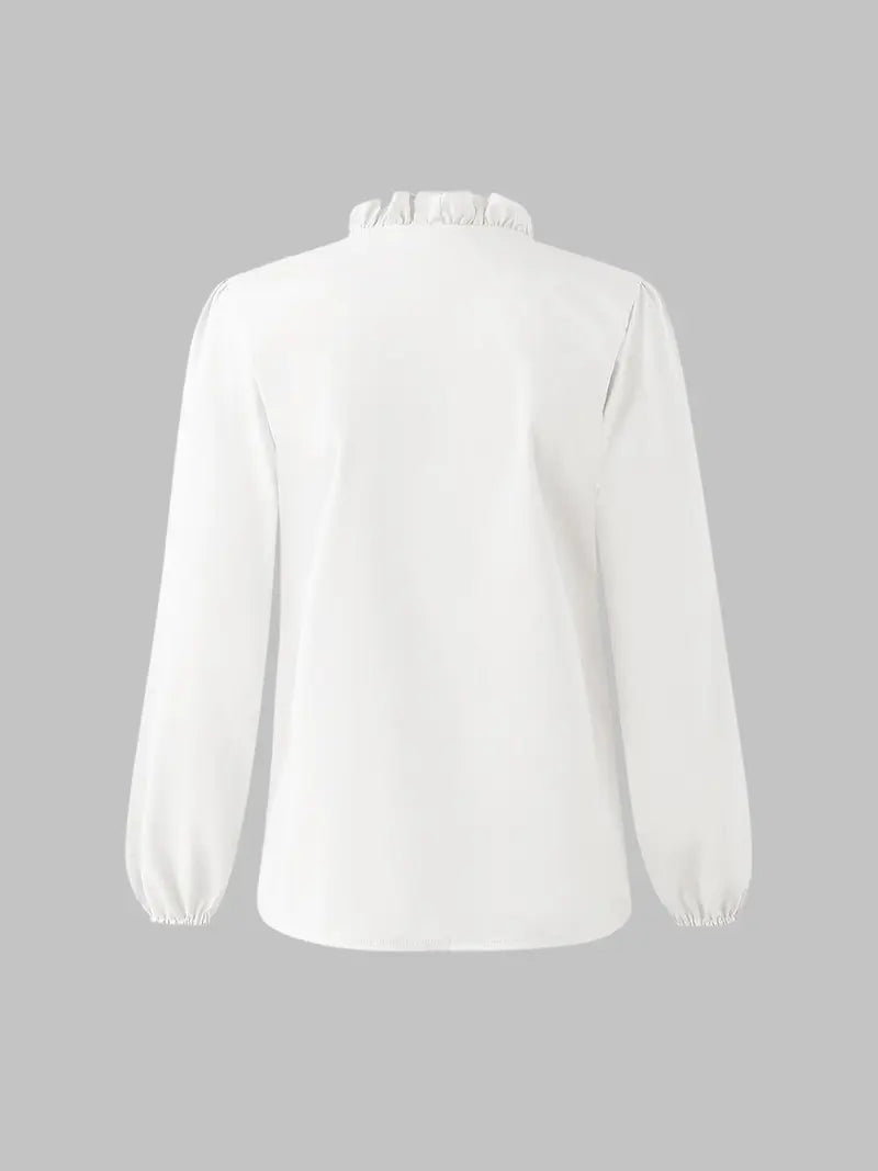 Chemisier élégant à col en V pour femme avec volants, chemise tissée ample pour toutes les saisons, haut décontracté uni pour le bureau