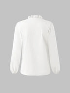 Chemisier élégant à col en V pour femme avec volants, chemise tissée ample pour toutes les saisons, haut décontracté uni pour le bureau