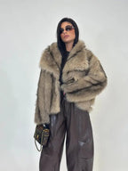 Giacca in finta pelliccia tinta unita da donna, cappotto casual a maniche lunghe con colletto per autunno e inverno, abbigliamento da donna per tutti i giorni, top carini