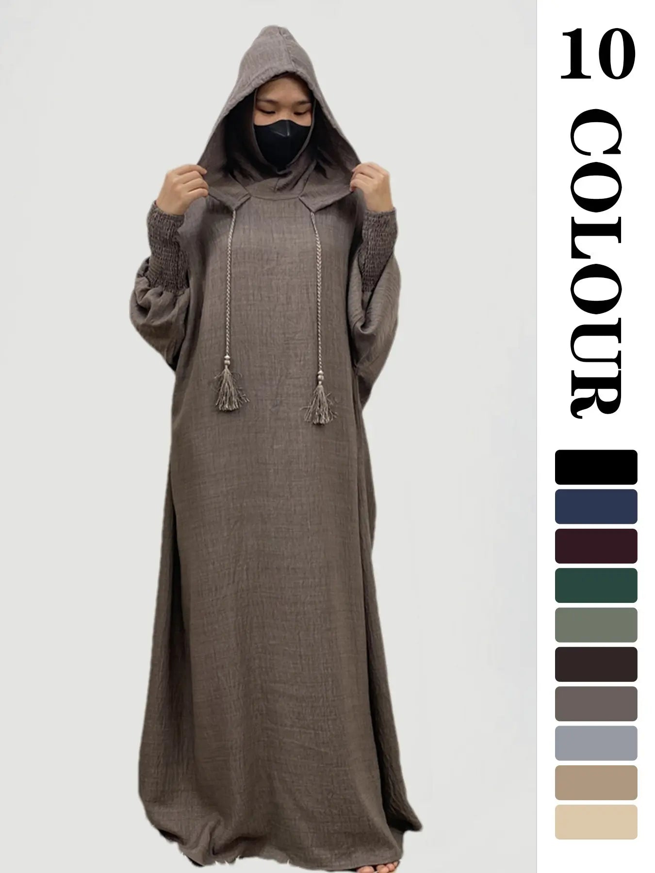 Vestito intero da donna con cappuccio, vestito casual a manica lunga per autunno e inverno, abbigliamento islamico da donna per uso quotidiano, abbigliamento musulmano modesto