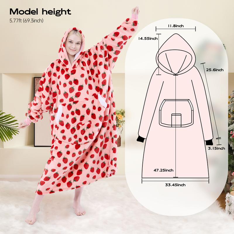 Coperta Indossabile con Cappuccio Oversize in Pile Sherpa, Felpa con Cappuccio con Maniche, Coperta con Cappuccio Accogliente e Gigante Extra Lunga per Adulti Donna Regalo Invernale (Fragola)
