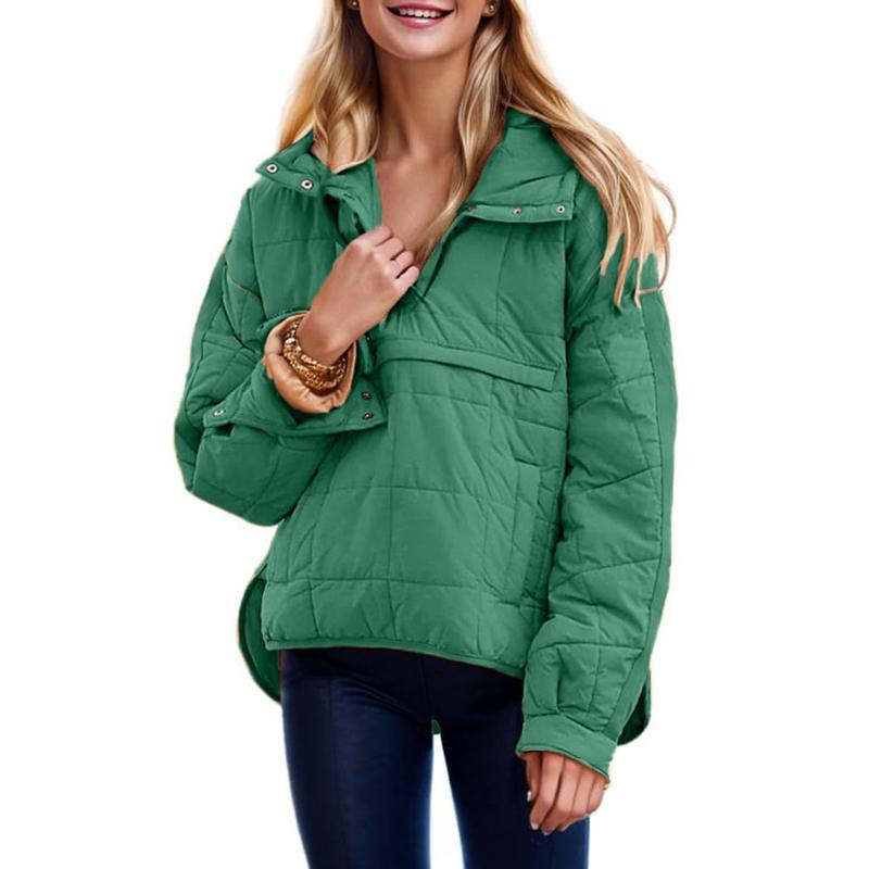 Veste doudoune oversize matelassée à capuche chauve-souris pour femme, pull à manches longues léger et chaud avec grande poche poitrine