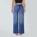 Magic SHAPUM Jeans BBL da Donna a Vita Media-Bassa, Gamba Larga, Vestibilità Comoda, Elasticizzati, in Denim, NERI, in Denim Elasticizzato, Gamba Larga, Jeans Larghi