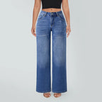 Magic SHAPUM Jeans BBL da Donna a Vita Media-Bassa, Gamba Larga, Vestibilità Comoda, Elasticizzati, in Denim, NERI, in Denim Elasticizzato, Gamba Larga, Jeans Larghi