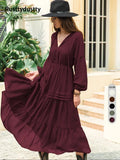 Robe longue trapèze à manches lanternes pour femme, décontractée, printemps et été, en tissu tissé uni, parfaite pour les vacances en plein air