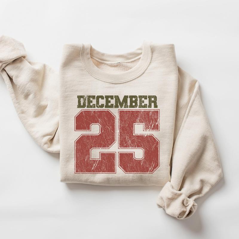 Felpa natalizia retrò, maglietta 25 dicembre, abbigliamento natalizio, magliette natalizie da donna, girocollo natalizio, regalo di Natale, maglione invernale