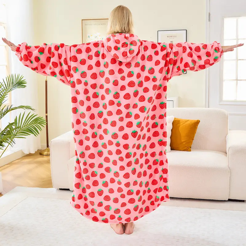 Coperta Indossabile con Cappuccio Oversize in Pile Sherpa, Felpa con Cappuccio con Maniche, Coperta con Cappuccio Accogliente e Gigante Extra Lunga per Adulti Donna Regalo Invernale (Fragola)