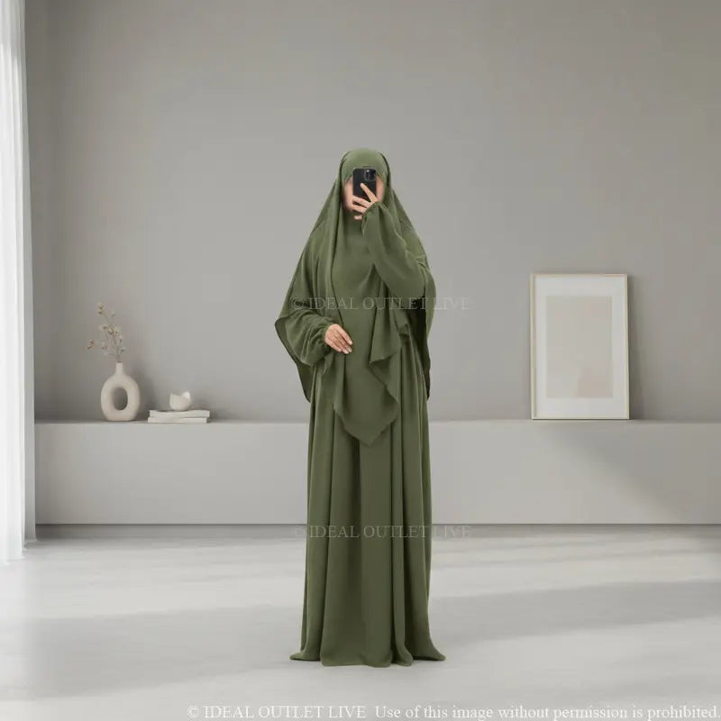 Il completo da preghiera, Abaya Khimar 2 pezzi in tessuto Jazz, Mastour e pratico