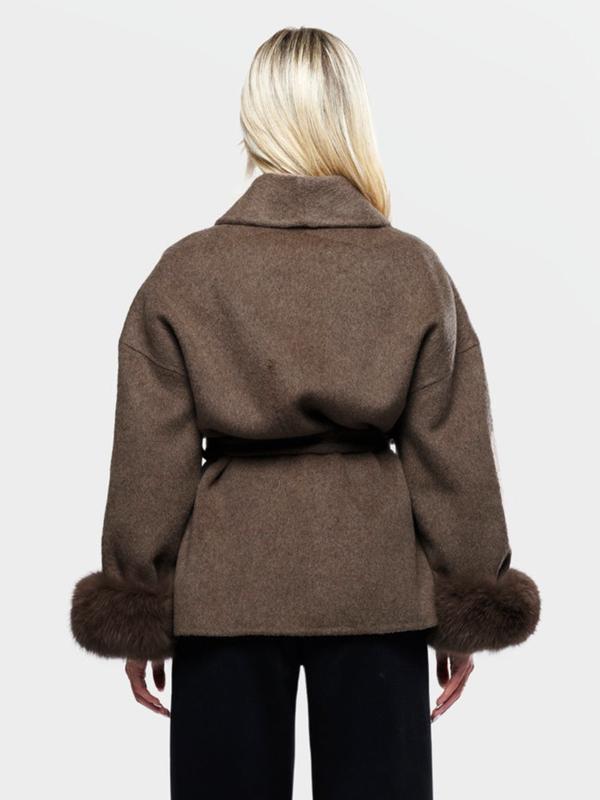 Manteau croisé thermique élégant pour femme, couleur unie, avec ceinture et manches longues en peluche