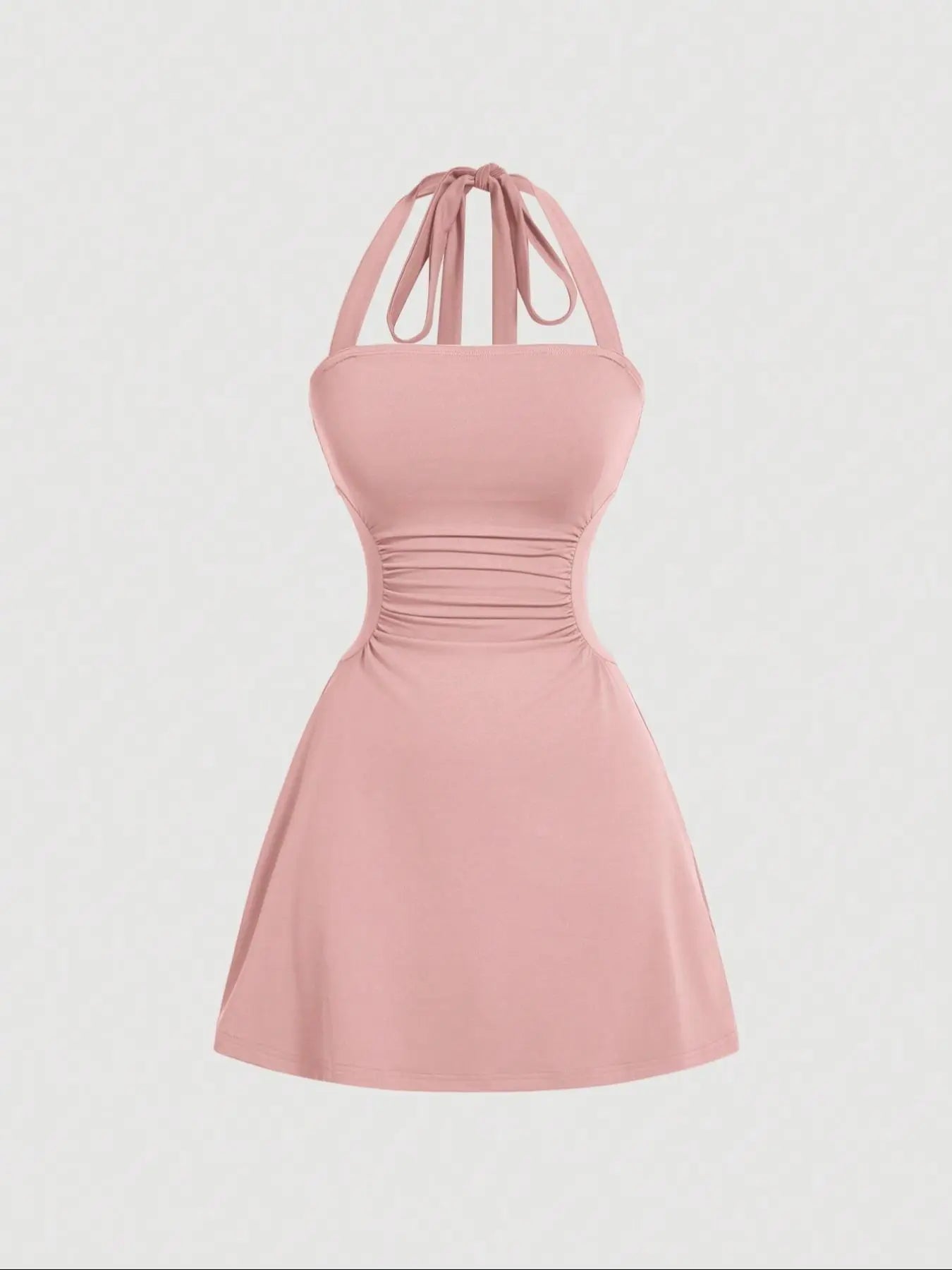 Robe licou unie froncée à nouer dans le dos pour femme