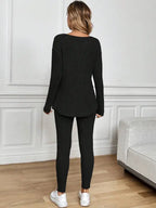 Ensemble 2 pièces décontracté femme, t-shirt à manches longues et legging en maille côtelée peluche, automne/hiver