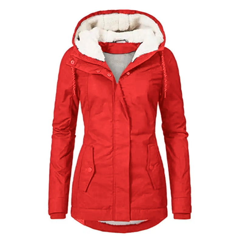 Parka d'hiver en coton épais avec doublure en polaire, manteau chaud à capuche mi-long, coupe ajustée, manches longues, en fausse fourrure noire, pour un style élégant et décontracté - Vestes