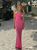 Abito Lungo da Donna Aderente Senza Schienale con Allacciatura sul Retro in Pizzo, Elegante Abito a Tubino Maxi alla Moda per Feste, Club, Appuntamenti, Abito da Donna per l'Estate, Vestito da Ballo Senza Spalline