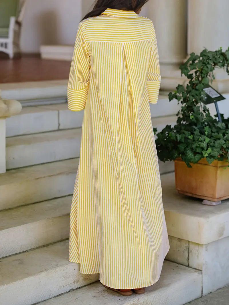 Robe Chemise Rayée Col et Boutonnage Décontractée Élégante pour Femme