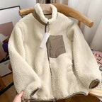 Giacca in peluche agnello alla moda da donna, autunno inverno, nuova giacca da donna comoda e calda con tasche, cerniera, maniche lunghe, vestibilità ampia e collo alto.