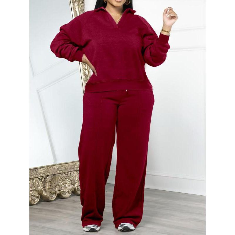 Ensemble de survêtement uni à manches longues et pantalon taille coulissée pour femme, tenue deux pièces décontractée et confortable pour le quotidien et l'extérieur, vêtements pour femme pour toutes les saisons