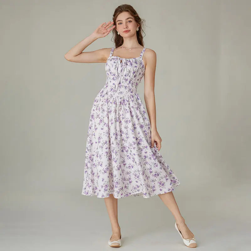 Robe longue d'été de style corset milkmaid sans manches à bretelles pour femme