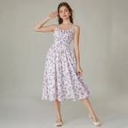Robe longue d'été de style corset milkmaid sans manches à bretelles pour femme