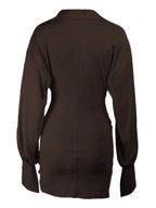 Elegante abito chemisier a tubino con arricciature, vestibilità chic ed elegante, abito lungo a maniche lunghe slim-fit, abbigliamento femminile, perfetto per feste ed eventi serali