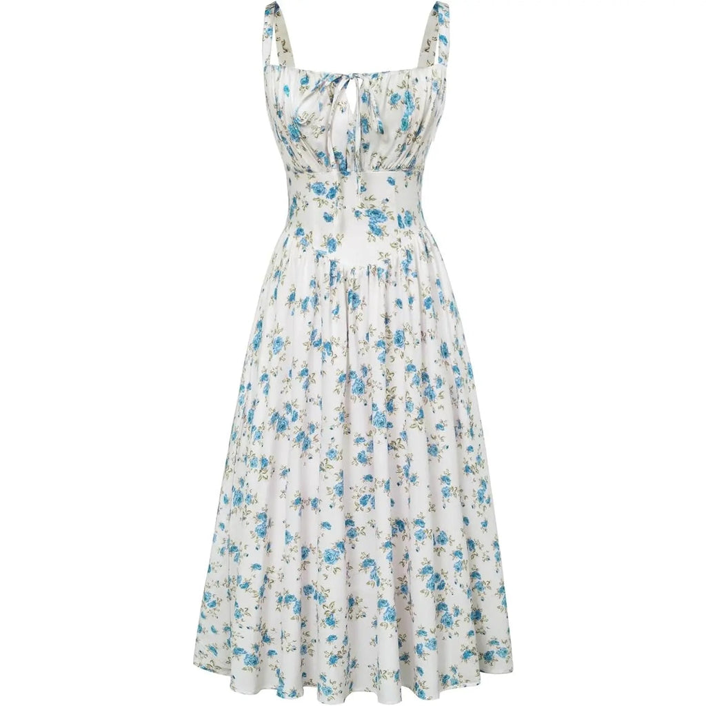 Robe longue d'été de style corset milkmaid sans manches à bretelles pour femme