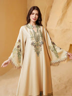 Abito lungo elegante da donna, vestibilità ampia con stampa etnica, design con lacci, adatto a tutte le stagioni, perfetto per serate ed eventi speciali