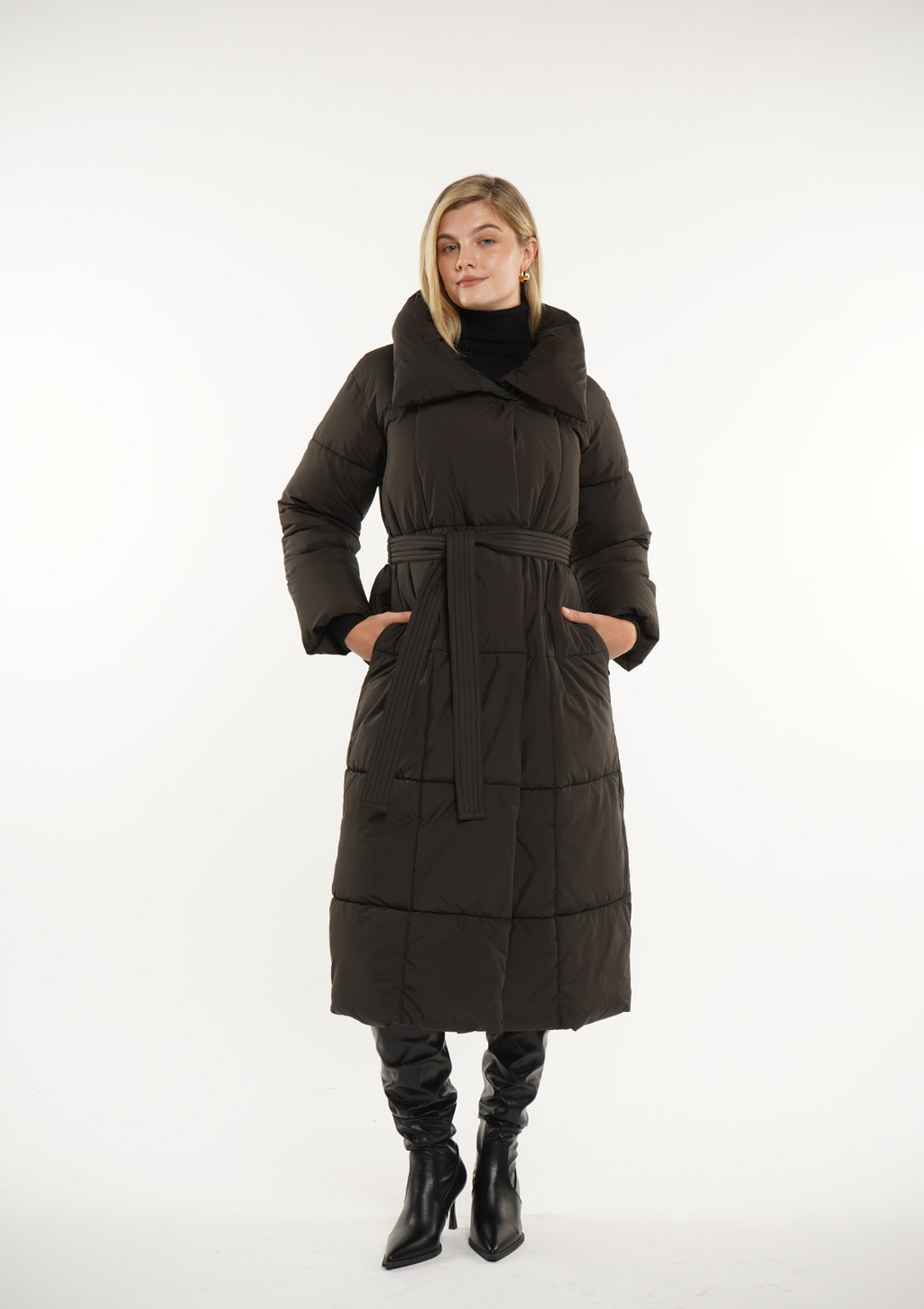 Veste longue boutonnée ceinturée, déperlante
