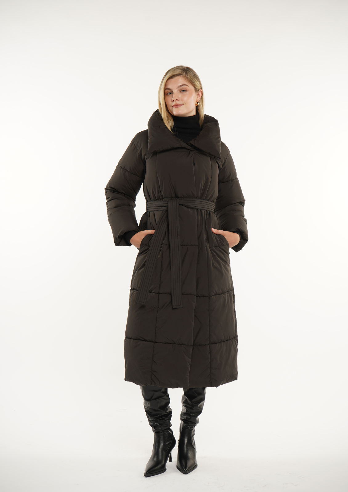 Veste longue boutonnée ceinturée, déperlante
