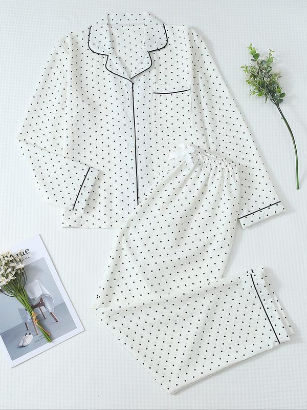 Ensemble de pyjama pour femme à rayures et imprimé nœud, haut et pantalon boutonnés, décontracté pour toutes les saisons