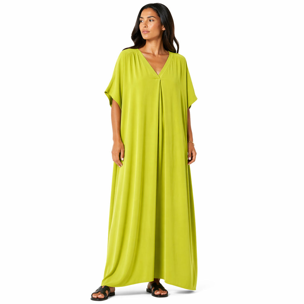 Robe longue, ample et fluide à col en V pour femme – chic et confortable pour l'été.