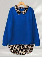 [Grande Taille] Sweat-shirt léopard à ourlet incurvé, sweat-shirt décontracté à manches longues pour l'automne et l'hiver, vêtements pour femmes pour un usage quotidien