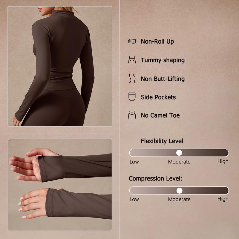 Giacca sportiva da donna con zip intera, maniche lunghe, vestibilità aderente, tessuto elasticizzato ad asciugatura rapida con fori per i pollici per corsa, yoga, palestra, allenamento, abbigliamento sportivo