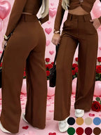Pantalon large simple pour femme avec double boutonnage, pièce essentielle polyvalente pour les trajets quotidiens, élégante tenue de bureau