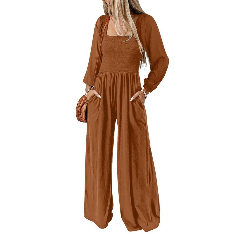 Salopette ample décontractée pour femme, combinaison une pièce à manches longues, jambes larges, pantalon long, barboteuse avec poches