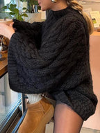 Pull décontracté ample pour femme, haut tricoté à manches longues et col rond, mode automne et hiver, usage quotidien, tricot de couleur unie