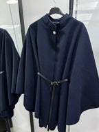 Manteau cape en laine ceinturé à boucle unie pour femme