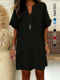 Vestito Midi da Donna a Maniche Corte con Scollo a V, Vestito Casual Chic con Spalle Scivolate e Linea ad A per l'Estate, Vestito Comodo ed Elegante