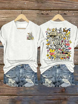 🔥Buy 3 Get 15% Off🔥Women's  Flower skull hand gesture Of WDNC Club We Do Not Care Menopause Perimenopause Print T-Shirt