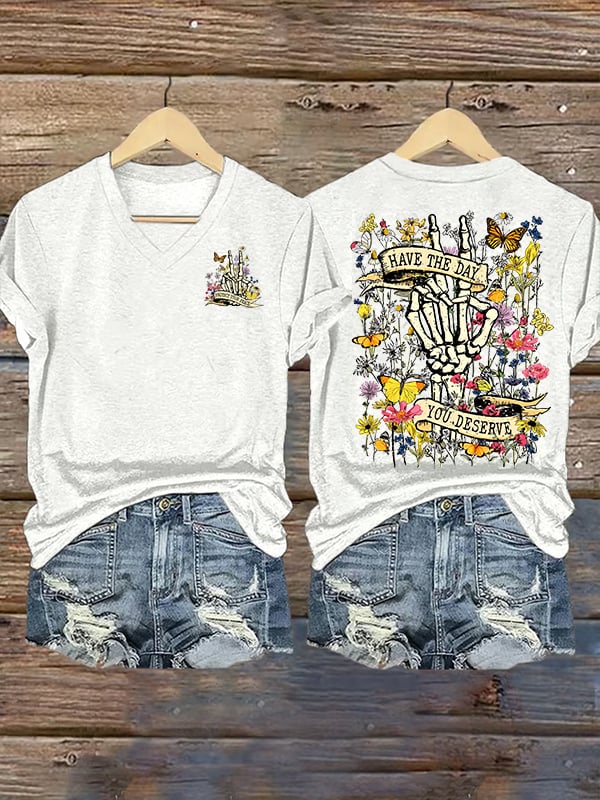 🔥Buy 3 Get 15% Off🔥Women's  Flower skull hand gesture Of WDNC Club We Do Not Care Menopause Perimenopause Print T-Shirt