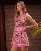 Costume intero e gonna con stampa floreale rosa Paradise