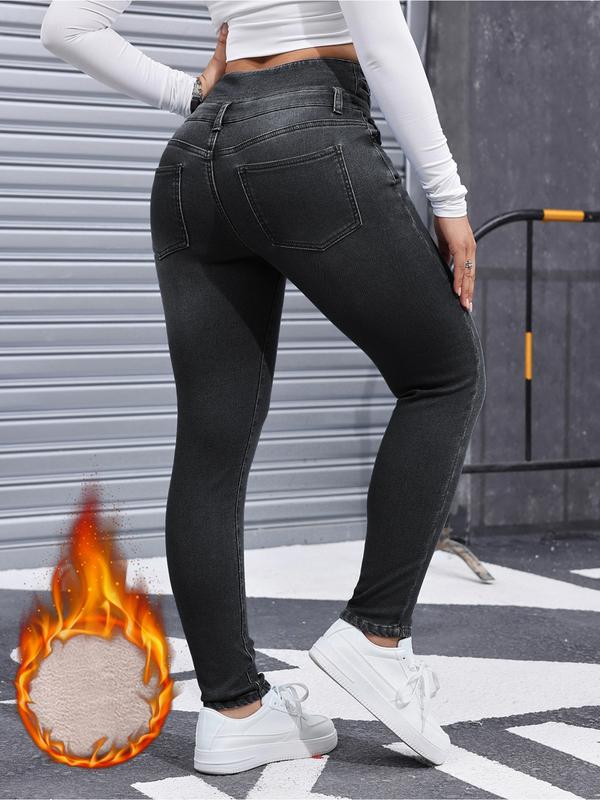 Jean en denim épais doublé polaire pour femme, haute élasticité, mode automne-hiver, jean amincissant confortable, style élégant