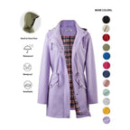 Trench-coat à capuche zippé de couleur unie pour femme, à cordon de serrage, manches longues, imperméable, coupe-vent, doux, confortable, décontracté, adapté au printemps, à l'automne, aux tenues quotidiennes et aux sorties