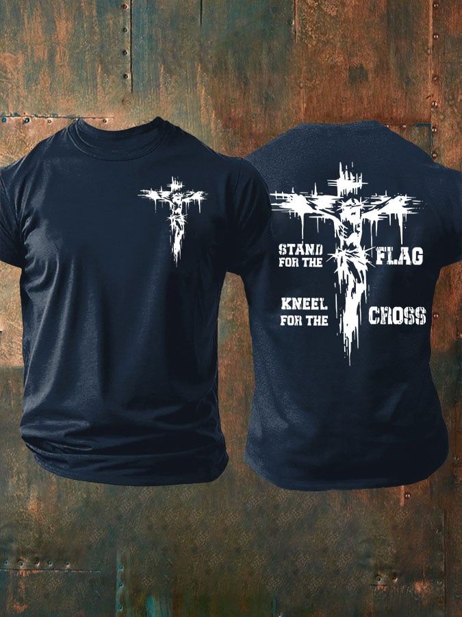 🔥Compra 3 e ottieni il 15% di sconto🔥T-shirt casual stampata da uomo "Stand For The Flag Kneel For The Cross"