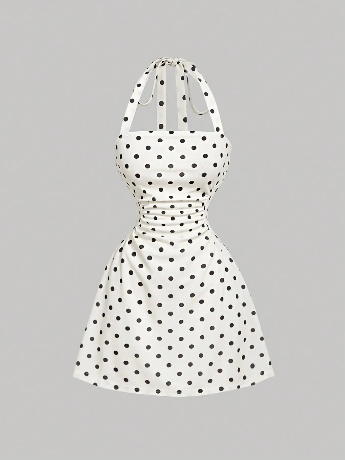 Robe licou unie froncée à nouer dans le dos pour femme