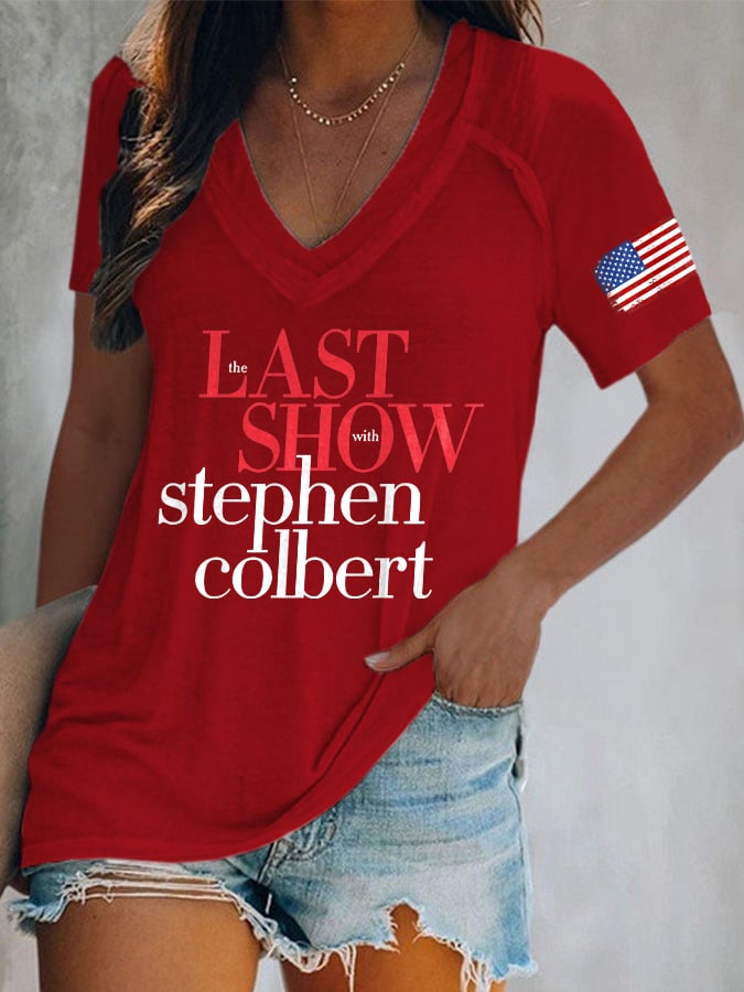T-Shirt con scollo a V e stampa "Last Show" in stile rétro