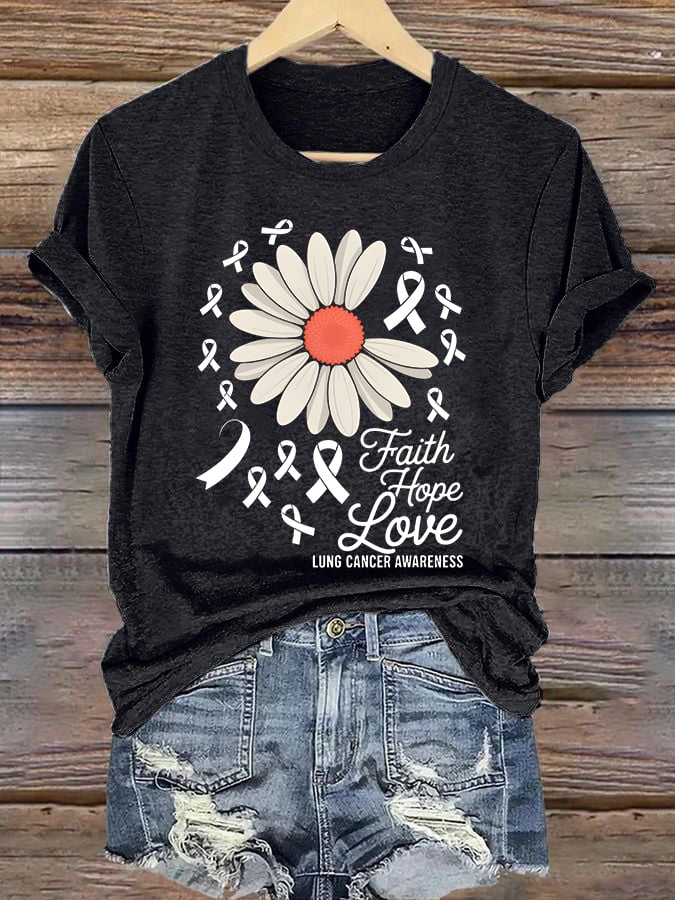 Women'S Casual Long-Sleeve Printed T-Shirt "Faith, Hope, Love, Lung Cancer Awareness"