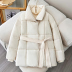 Giacca da donna Premium Piumino imbottito con cintura a mezza lunghezza, Cappotto casual da donna, Cappotto invernale da donna idrorepellente Classico trapuntato, Capospalla con tasca grande