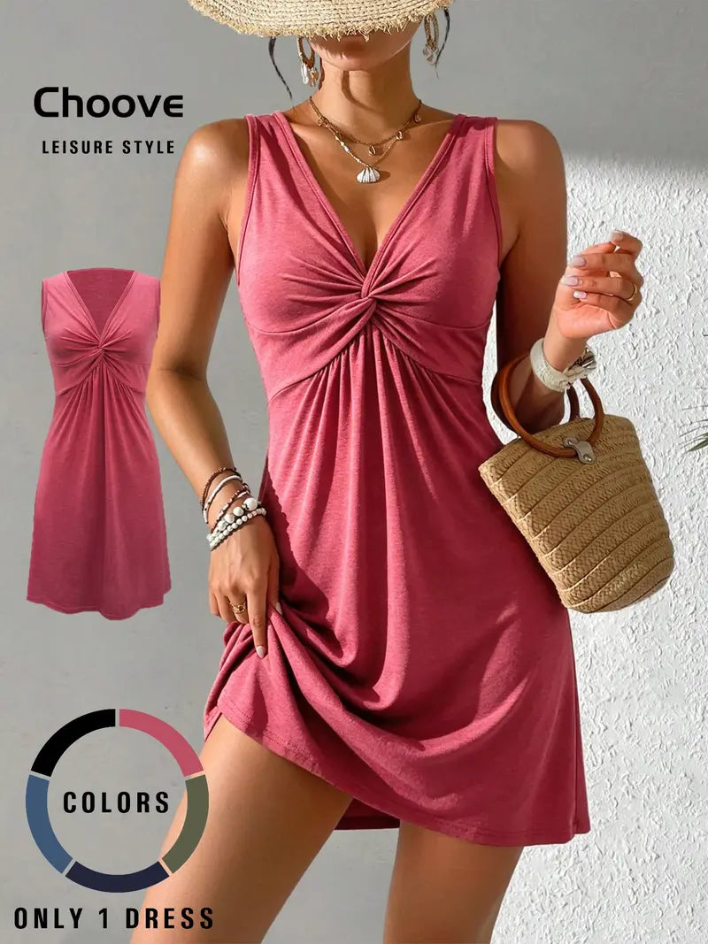 Robe débardeur torsadée unie froncée pour femme