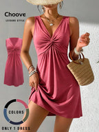 Robe débardeur torsadée unie froncée pour femme
