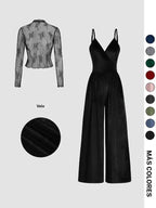 Ensemble deux pièces combishort et tee-shirt en dentelle de couleur unie pour femme, ensemble élégant et décontracté avec combishort dos zippé et haut à manches longues pour le quotidien et l'extérieur, vêtements pour femme pour le printemps et l'automne